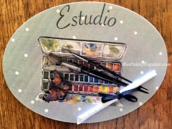 Placa de puerta para Estudio con pinturas (con texto ESTUDIO)