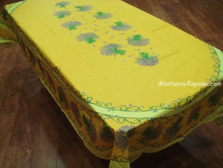 Mantel de Algodón Plastificado - Modelo BOUQUET DE LAVANDE - Amarillo (Rectangular 2,50 x 1,60 mt.)