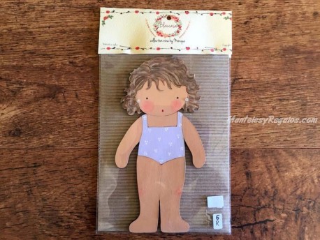 Muñeca recortable madera y vestido 20 cm. bañador gris