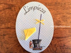 Placa para puerta con fregona (con texto LIMPIEZA)