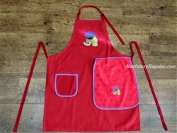 Delantal + paño algodón Botella de Aceite rojo