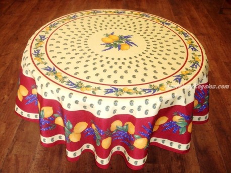 Mantel Antimanchas - Modelo LIMONES - Rojo (foto solo del mantel redondo de 1,80 mt.)