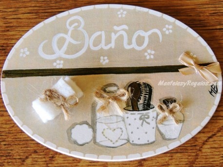 Placa para puerta baño fondo beige natural