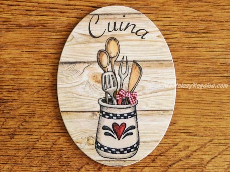 Placa de cocina con tarro y utensilios (con texto CUINA)