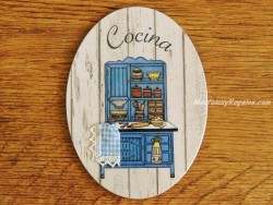 Placa de cocina con mueble alacena azul (con texto COCINA)