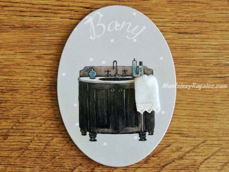 Placa de baño con mueble baño oscuro (con texto BANY)